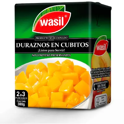 ID 4212204 - FRUTA CONSERVA WASIL DURAZNOS EN CUBITOS CAJA 380 G UNIDAD